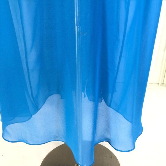 Sheer Chiffon Duster Open Jacket Blouse Sequin Trim Long Sleeves Sz 3X Teal Blue - Picture 8 of 15